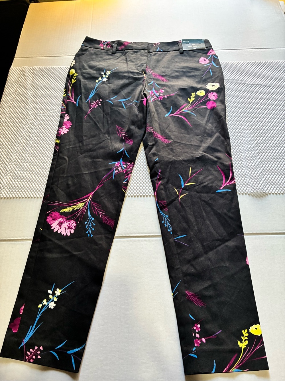 Worthington Black Straight-Leg Jeans with Pink & Blue Floral Print